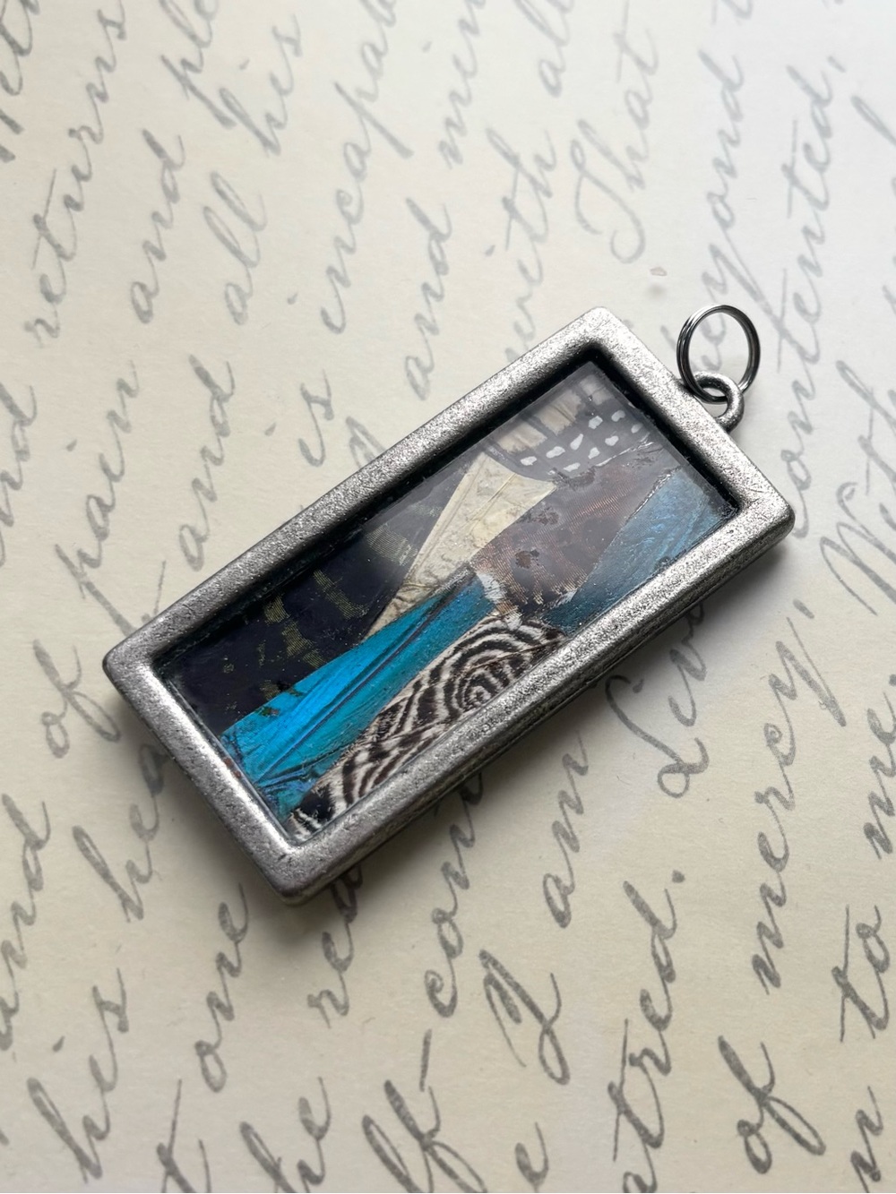 Handmade Rectangular Mixed Butterfly Wing Pendant - Picture 2 of 5
